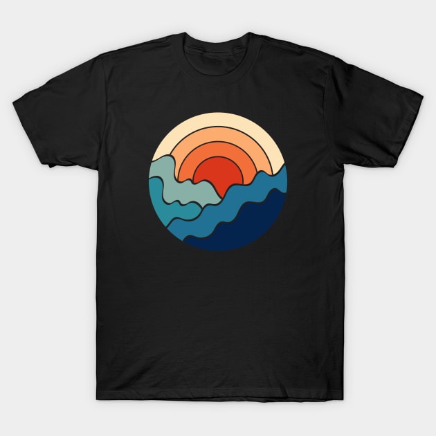 Retro 80s Art Sunrise Over The Ocean Waves II T-Shirt by Insightly Designs